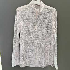 SanSoleil Women's Long Sleeve Tee S White Rose Gold Golf Print UPF 50
